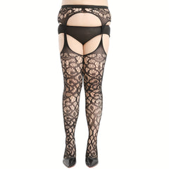 Glitter Floral Cut Out High Waist Fishnet Stockings