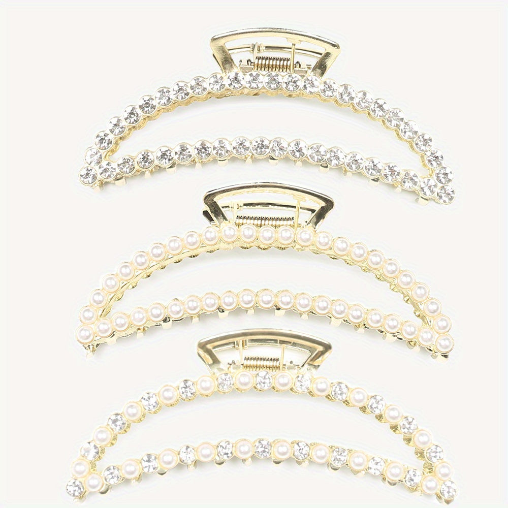 3pcs Girl's Faux Pearl Hair Clip Moon Shape Hair Accessories