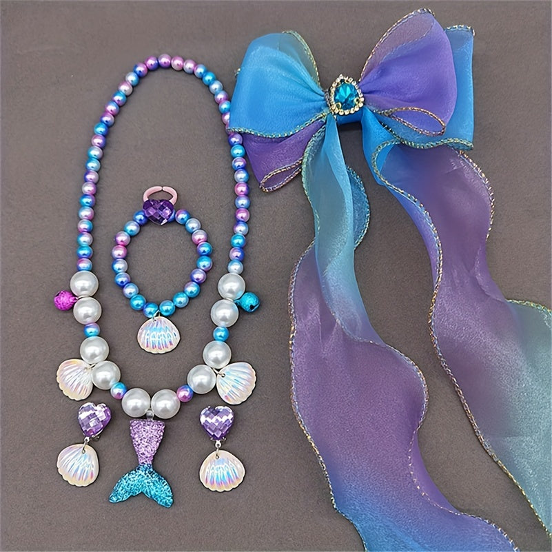 Mermaid Jewelry Set - Shell Beaded Necklace, Bracelet, Earrings, Rings