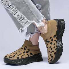 Leopard Pattern Mesh Running Shoes Comfortable Non slip Sneakers
