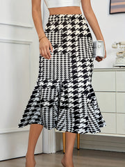 Plaid High Waist Bodycon Skirt Ruffle Trim Skirt