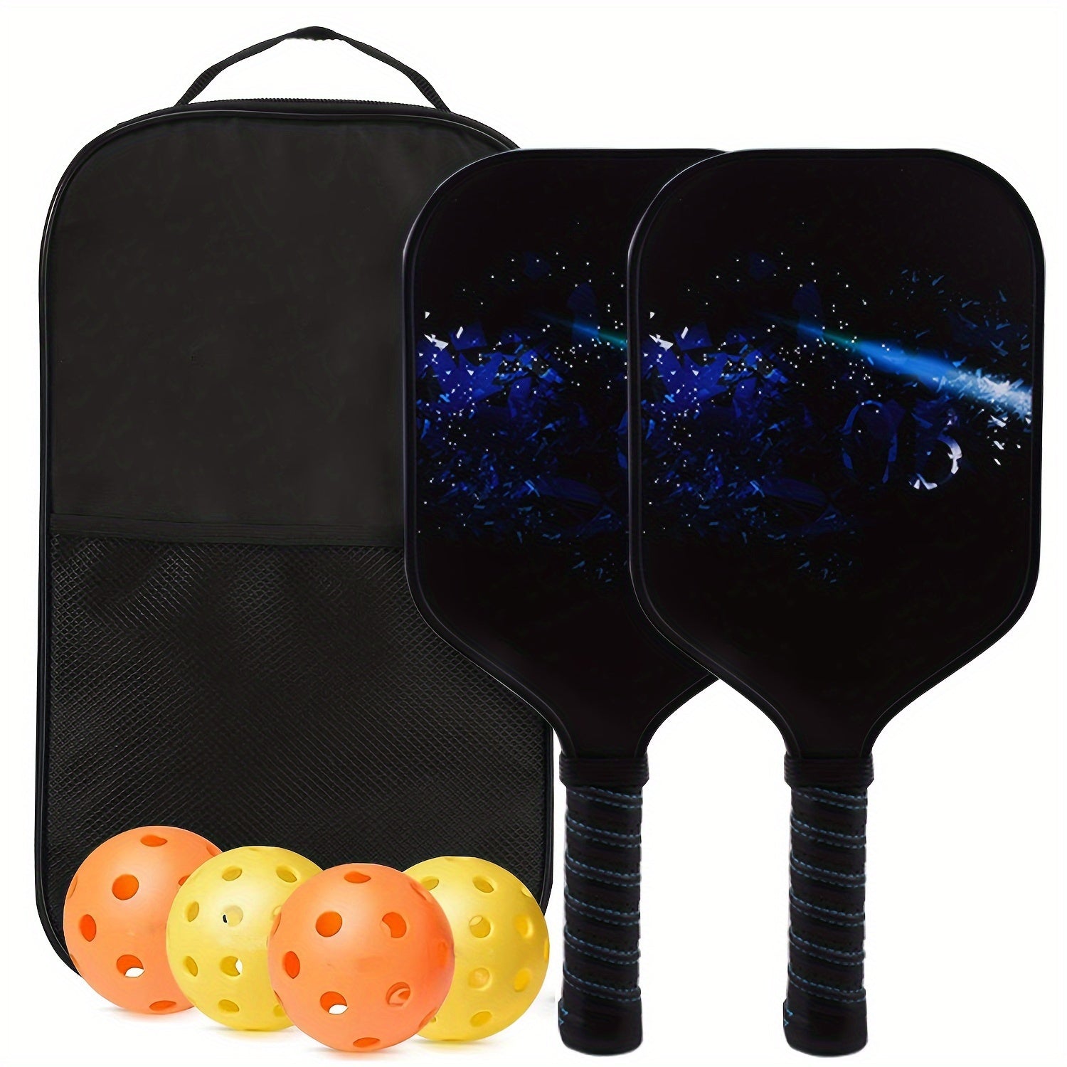 Fiberglass & Carbon Fiber Pickleball Set, 2 Rackets, 4 Balls, 1 Bag