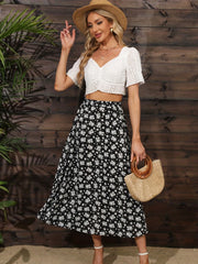 Boho Floral Print High Waist Tiered Skirts A Line