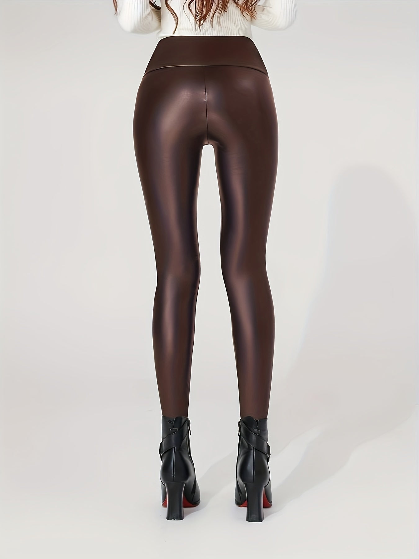 2pcs Faux Leather Yoga Tight Pants Tummy Control Fitness Leggi
