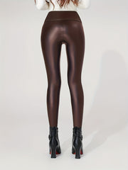 2pcs Faux Leather Yoga Tight Pants Tummy Control Fitness Leggi