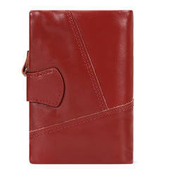 Women's Red Leather Bifold Wallet RFID Zipper Snap Closure