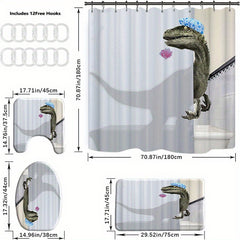 Dinosaur Pattern Shower Curtain Mat Set Waterproof 4pcs