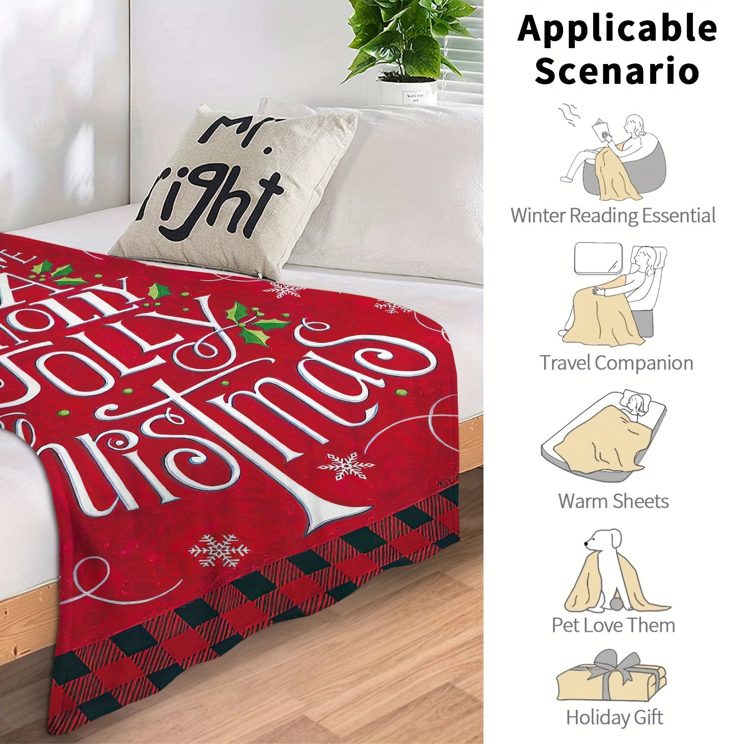Christmas Tree Red Plaid Snowflake Patern Blanket Soft Comfortable Fluffy Flanne