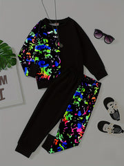 Reflective Paint Pattern Boy's 2pcs Sweatshirt & Sweatpants Set