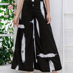 Random Print Wide Leg Pants High Waist Casual