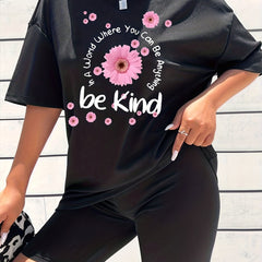 2pcs Floral Print Sports Suits Short Sleeve T shirts & Shorts