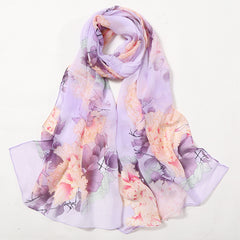 Chiffon Flower Print Soft Wrap Scarf Long Silk Shawl