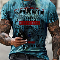 NEW YORK MOTOR Pattern Print Men's Short Sleeve T-shirt Graphic Tee