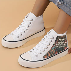 Horror Skull Pattern High Top Canvas Sneakers