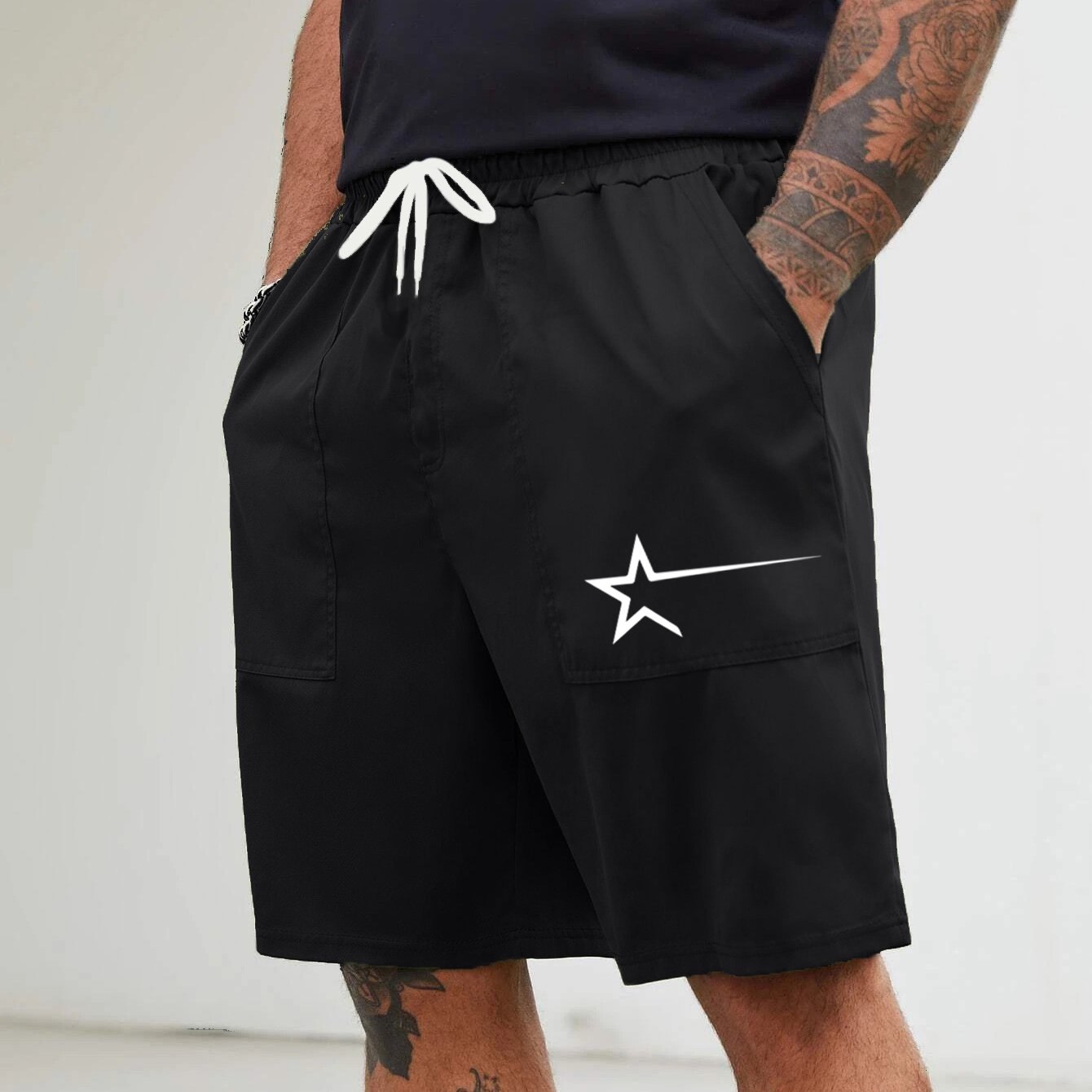 Men's Lightweight Star Cargo Shorts Elastic Waist Bermuda Shorts