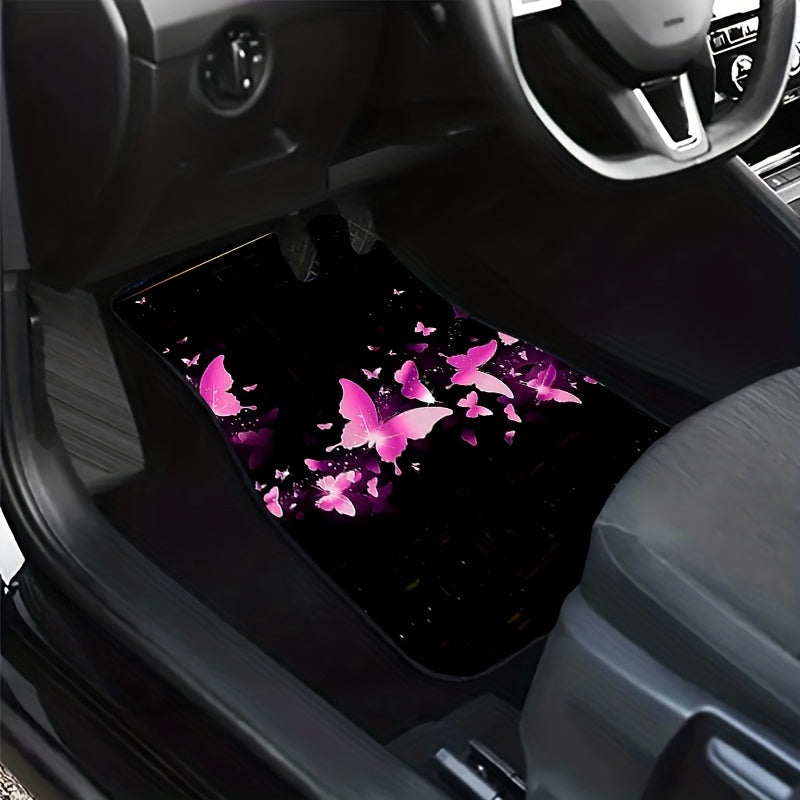 4pcs Butterfly Flower Car Floor Mats Universal Fit Vans Women Pink Mat Halloween