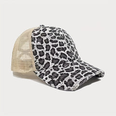 Leopard Print Mesh Baseball Cap Breathable Visor Cap Adjustable Trucker Hat
