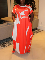 Tie Dye Print Maxi Dress Short Sleeve With Pocket