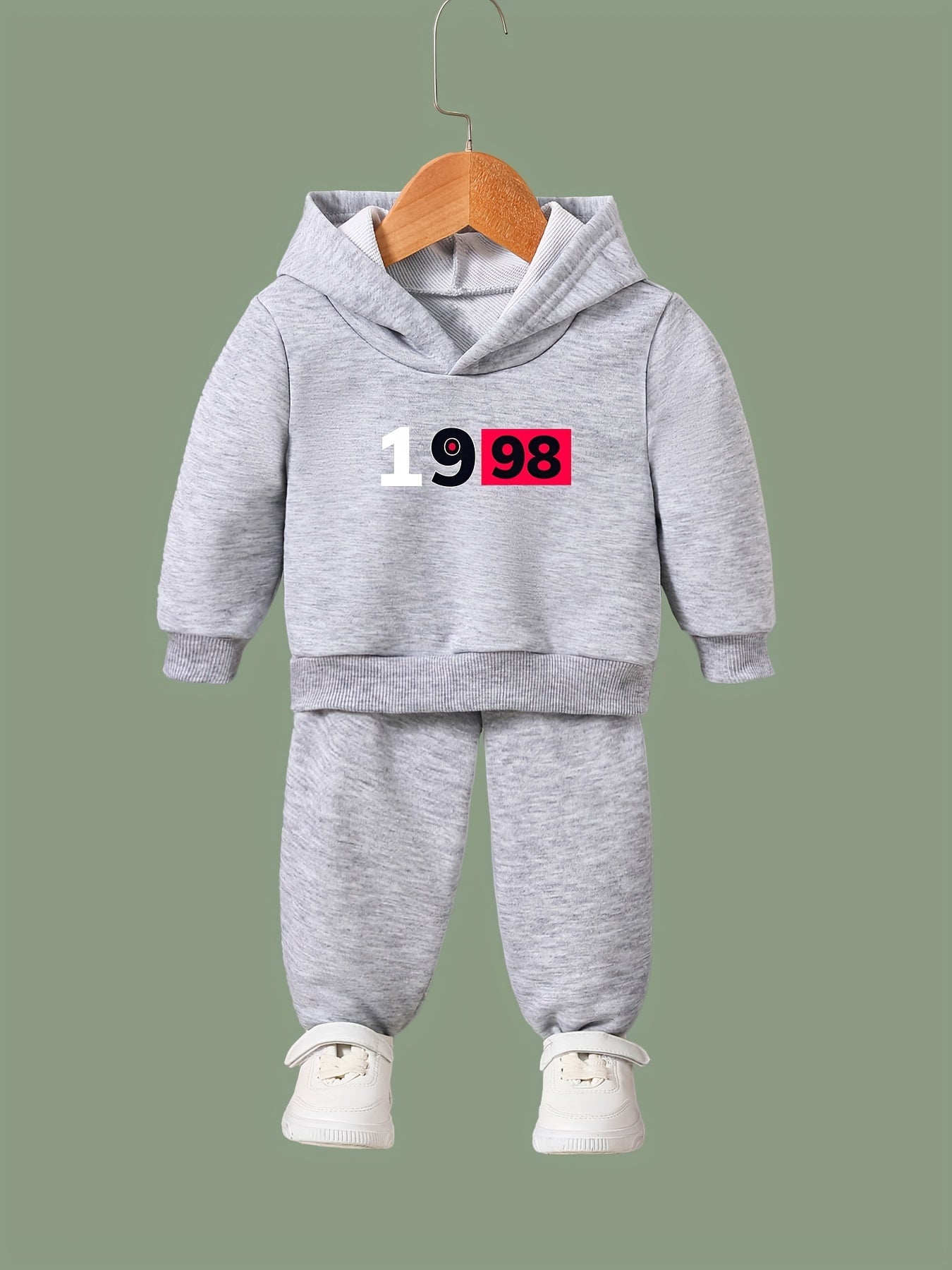 Girls 1998 Print Hoodie and Jogger Pants Set, Sports Outfits