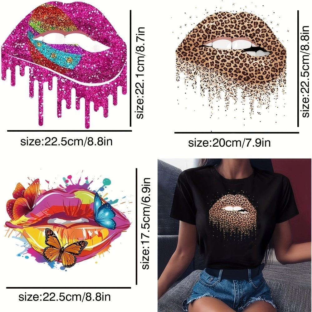 3pcs HTV Vinyl For Shirts Iron On Transfers Decals Lips Butterfly