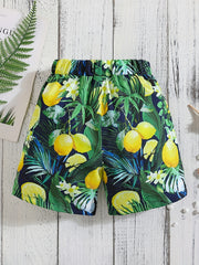 Boys Lemon Flower & Leaf Print Casual Shorts for Vacation Beach