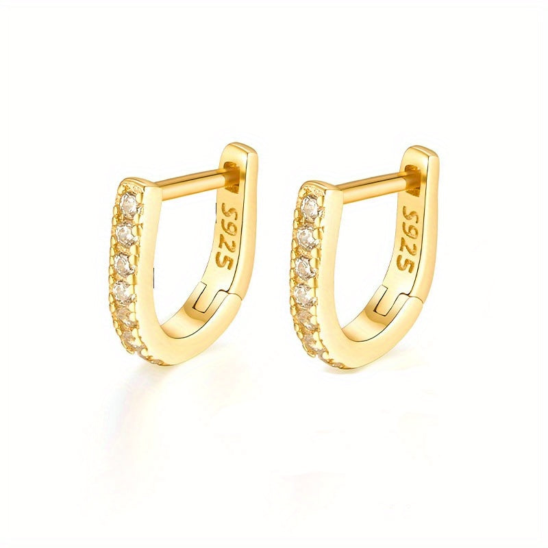 S925 Sterling Silver CZ Decor U Shaped Hoop Earrings For Girls
