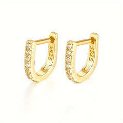 S925 Sterling Silver CZ Decor U Shaped Hoop Earrings For Girls