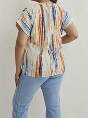 Women's Plus Size Random Print Short Sleeve Blouse