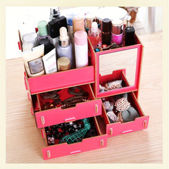 Wooden Storage Organizer With Mirror Desk Organizer