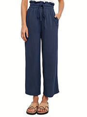 High Waist Cropped Pants Casual Drawstring Waist Pants