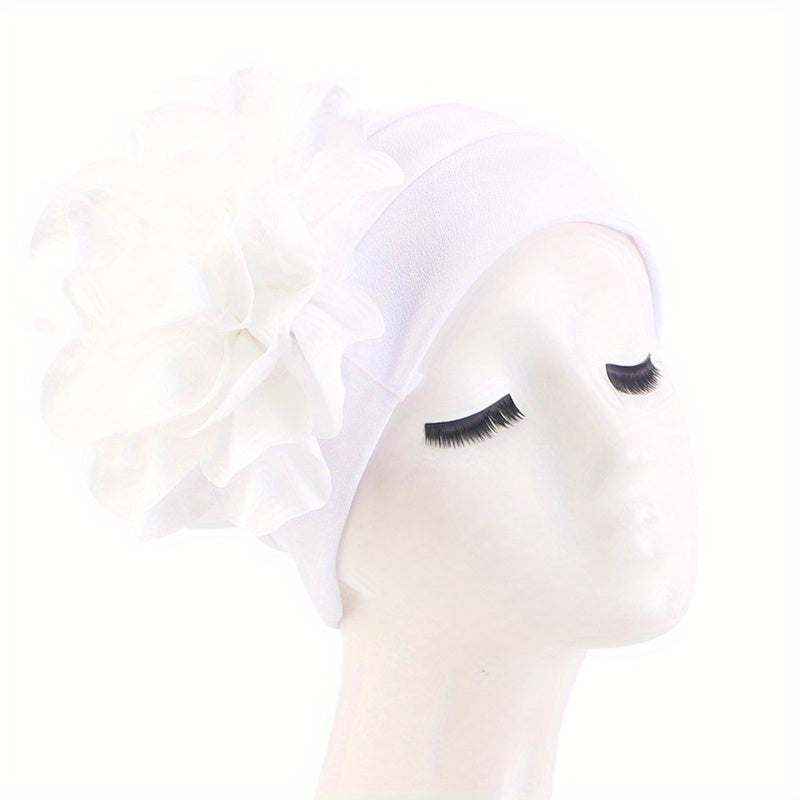 Big Flower Turban Cap Solid Head Wrap Elastic Bonnet Chemo Cap