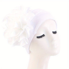 Big Flower Turban Cap Solid Head Wrap Elastic Bonnet Chemo Cap