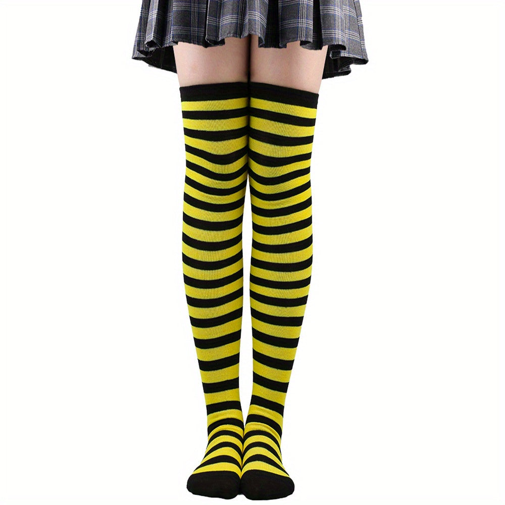 Striped Thigh High Socks Halloween Cosplay Over The Knee Socks