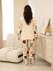 Cartoon Print Pajama Set Long Sleeve Top & Pants