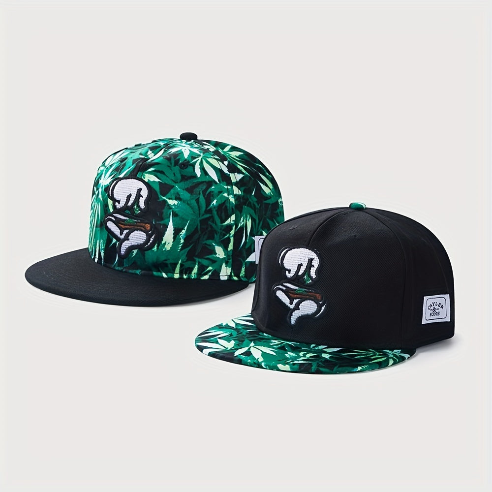 Leaf Print Baseball Cap Hip Hop Hands Embroidered Snapback Hat Unisex