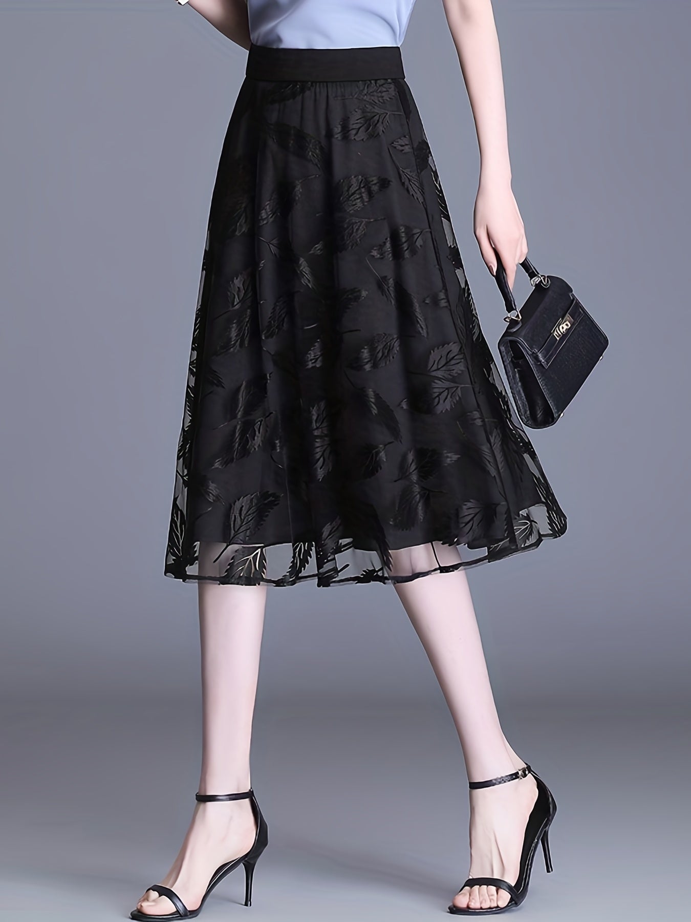 Solid Pleated Skirts High Waist A Line Knee Length Women's Clothing