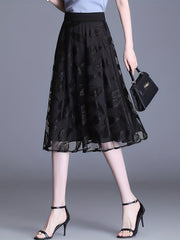 Solid Pleated Skirts High Waist A Line Knee Length Women's Clothing