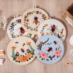 Embroidery Kit Honeybee And Flowers with Hoop 7 9 Inch