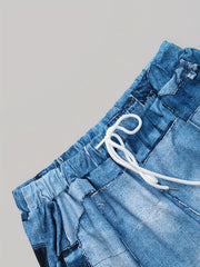 Women's Plus Denim Print Hoodie & Joggers Set