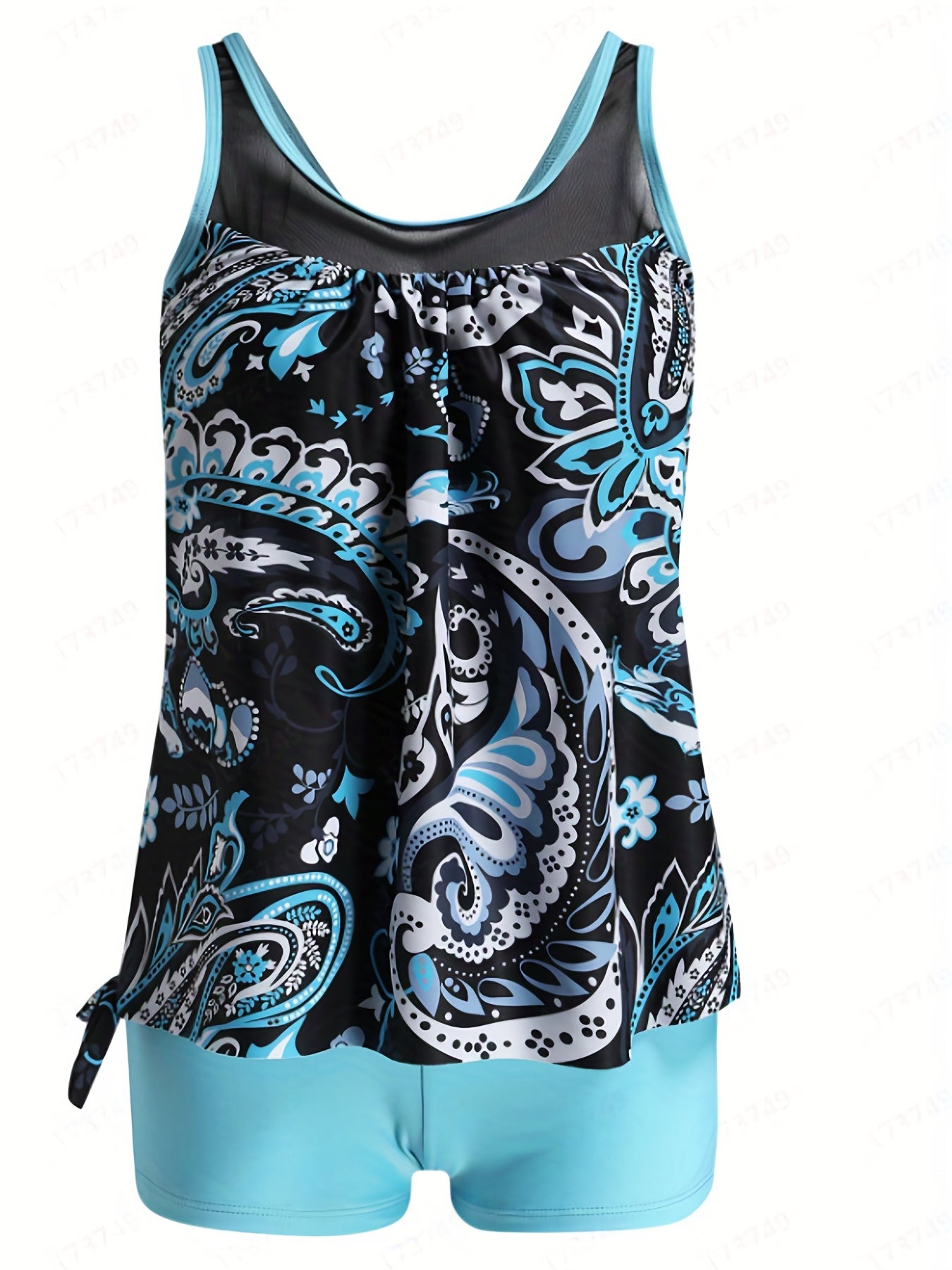 Striped Tankini Set Women's Plus Tank Top & Shorts Two Piece