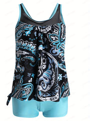 Striped Tankini Set Women's Plus Tank Top & Shorts Two Piece