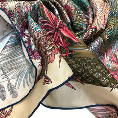 Vintage Silk Scarf Plant Print Large Square Bohemia Shawl Bandana
