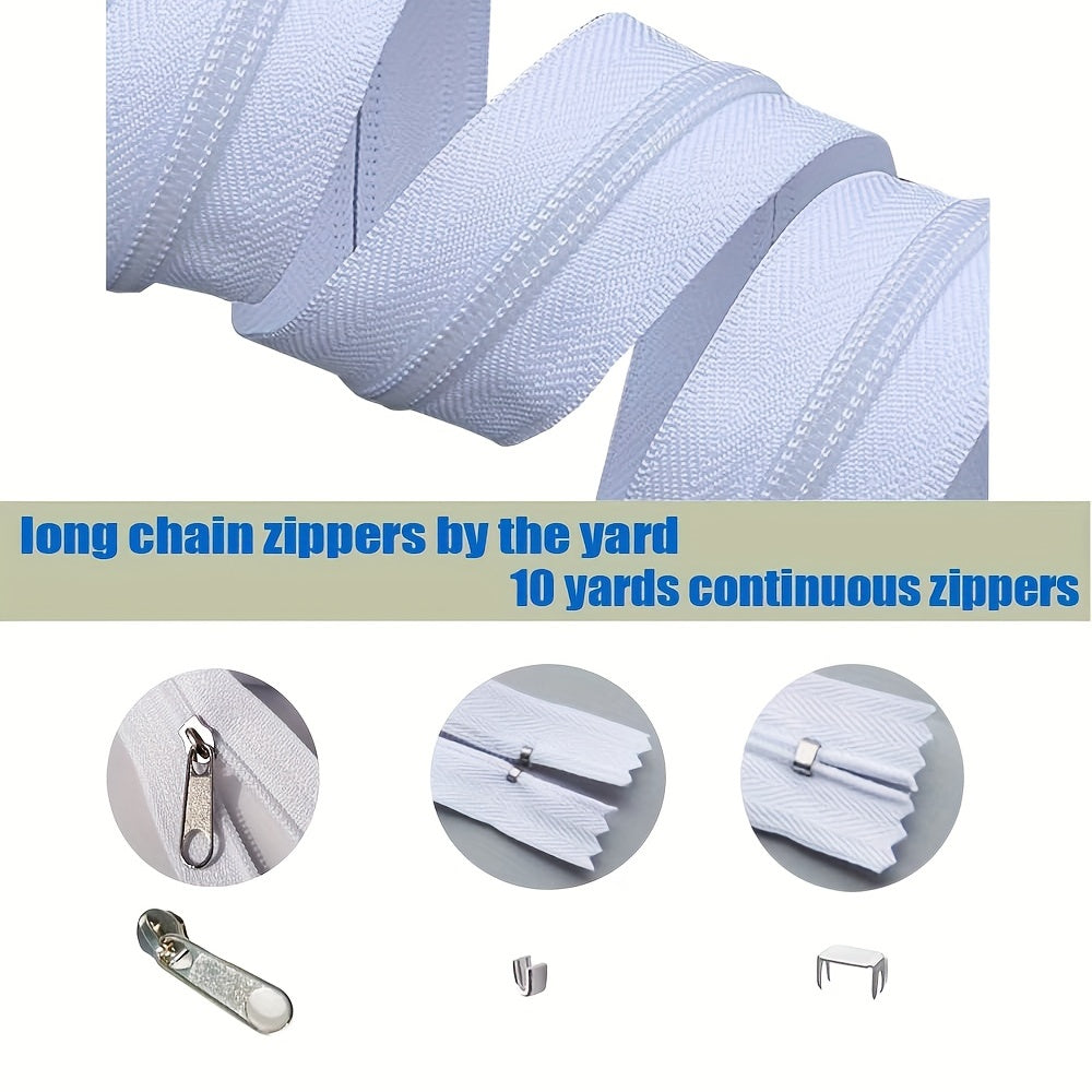 5 Rolls 10 Yards Nylon Coil Zipper By the Yard Continuous Zipper Sliders