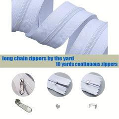 5 Rolls 10 Yards Nylon Coil Zipper By the Yard Continuous Zipper Sliders