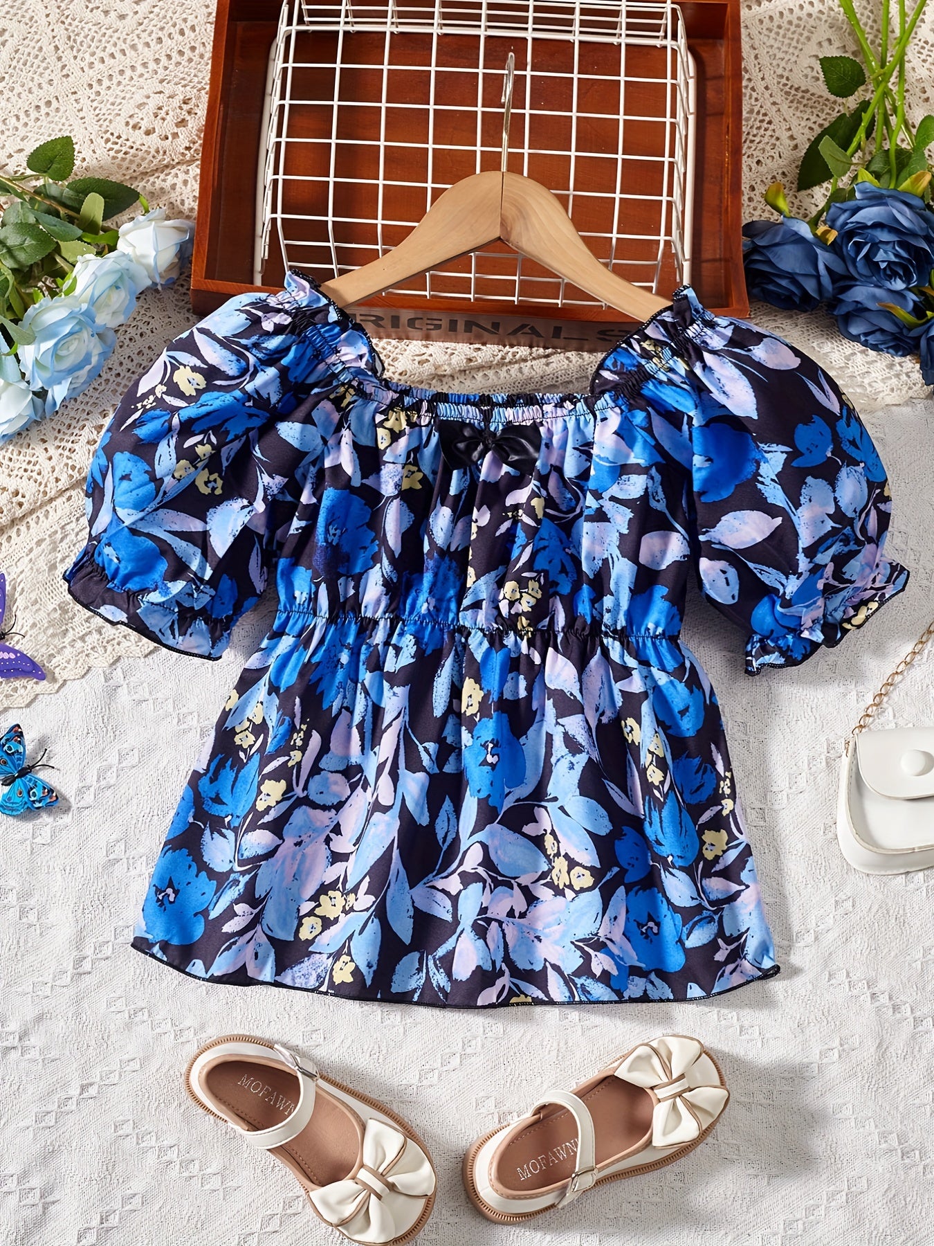 Girls Floral Off Shoulder Sleeve Blouse Top For Summer