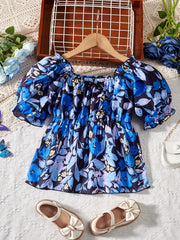 Girls Floral Off Shoulder Sleeve Blouse Top For Summer