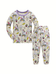 Boys Unicorn Print Pajama Set Family Outfit Round Neck Long Sleeve Top & Pants