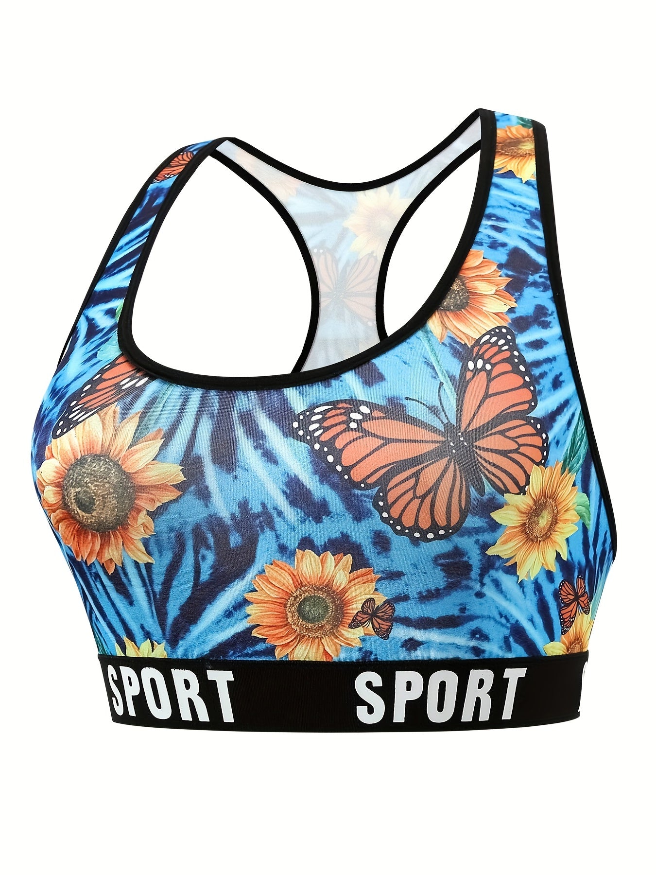 Women's Plus Size Tie Dye Sunflower Butterfly Print Tank Bra