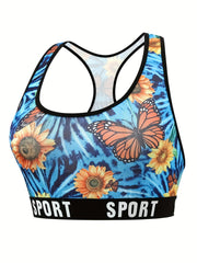 Women's Plus Size Tie Dye Sunflower Butterfly Print Tank Bra