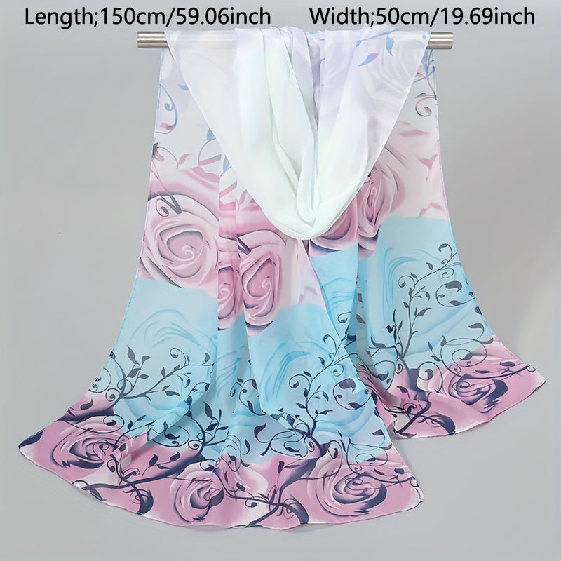 Floral Print Chiffon Scarf Wrap for Travel Beach Gift